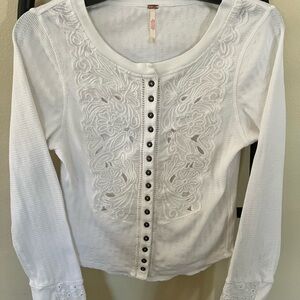 Free People Ivory Lace Button-Down Top
